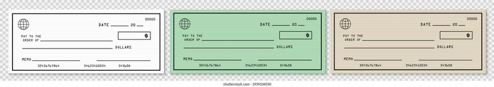 Blank bank check with pattern background vector