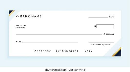 blank bank check template. cheque page form checkbook vector