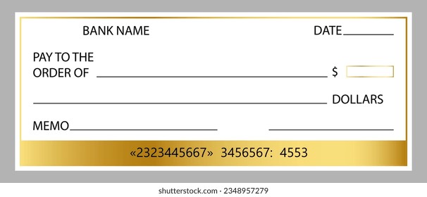 Blank bank check template with gold element. Vector template 
