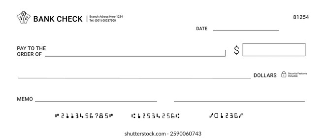 Blank Bank Check Template. Money Payment Bank Check Voucher or Pay Cash Cheque Certificate, Account Bill Pay check. bank, check book, coupon, vector.