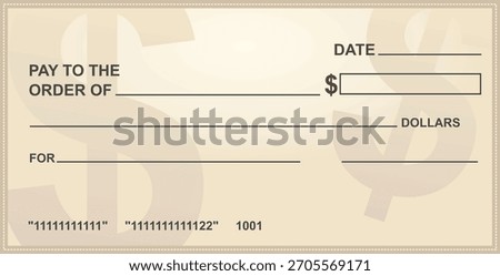 Blank bank check. vector illustration