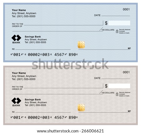 Blank bank checks isolated on white background