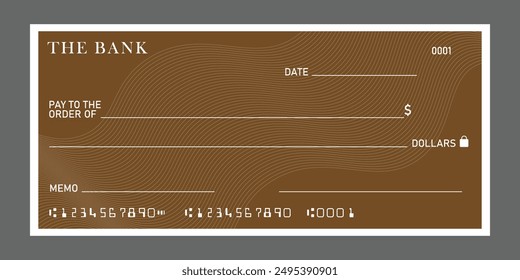 Blank bank cheque with abstract pattern. Personal desk check mockup template with empty field to fill. Vector.