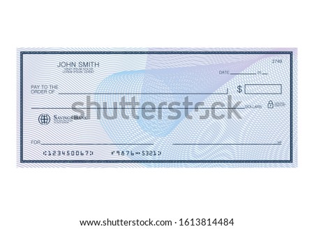 Blank bank cheque with abstract watermark. Personal desk check template with empty field to fill. Banknote, money design,currency, bank note, voucher, gift certificate, money coupon vector