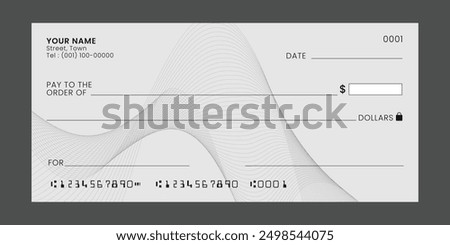 Blank bank cheque.  Check template with empty field to fill. Banknote, money design, currency, bank note, voucher, gift certificate, money coupon vector.