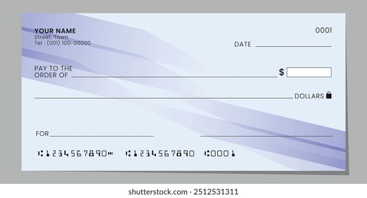 Leerer Bankscheck, Scheckbuch-Geschäftsvorlage Zahlungsbeleg. Vektorgrafik