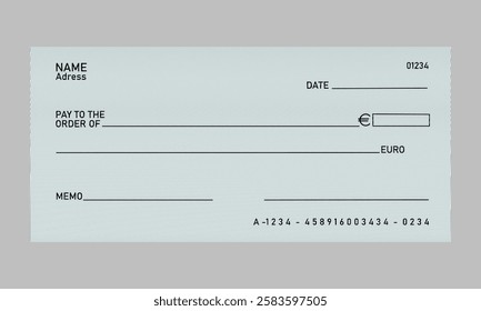 Blank bank cheque, checkbook check template. Bank payment check or money voucher and cash payment check certificate, euro bill payment check