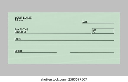 Blank bank cheque, checkbook check template. Bank payment check or money voucher and cash payment check certificate, euro bill payment check