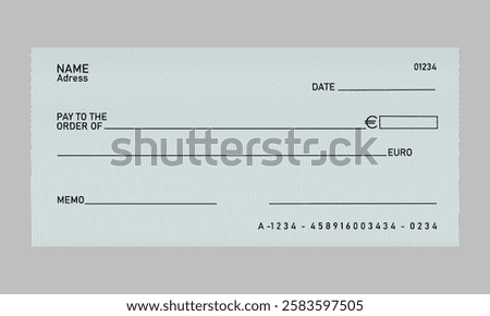 Blank bank cheque, checkbook check template. Bank payment check or money voucher and cash payment check certificate, euro bill payment check