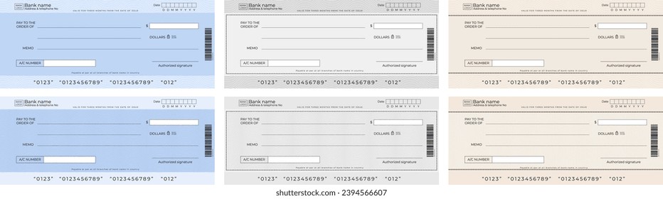 Comprobación de banco en blanco y comprobación de libreta de cheques conjunto de diseño de plantilla editable 
