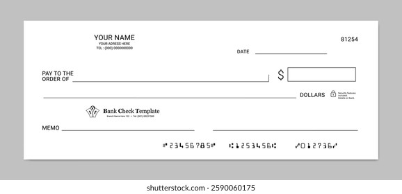 Blank bank cheque. Editable financial check design, bank payment check or money voucher, Business payment check sample