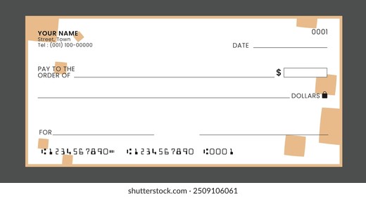 Blank bank cheque. Template banknote design, Voucher, Gift certificate, Coupon, ticket, money. Vector