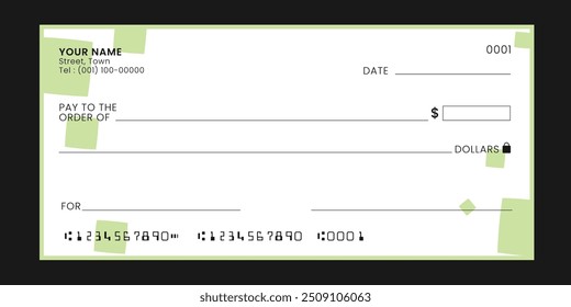 Blank bank cheque. Template banknote design, Voucher, Gift certificate, Coupon, ticket, money. Vector