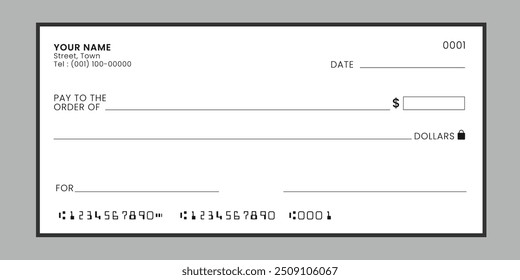Blank bank cheque. Template banknote design, Voucher, Gift certificate, Coupon, ticket, money. Vector