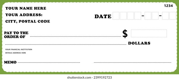 Blank bank cheque template design. Bank check templates