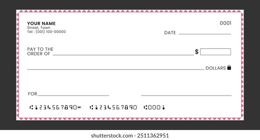 Blank bank cheque template. Vector