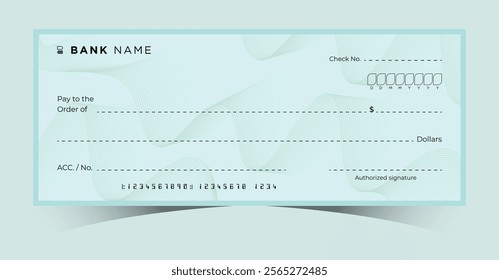 Blank Bank Chequebook. Money Payment Check Background Template. Secure Business Financial Transactions Cheque. Empty Cash Checkbook for Donations, Coupons, and Winner Award