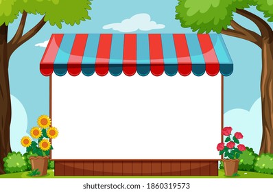 Blank banner with awning in nature park scene illustration