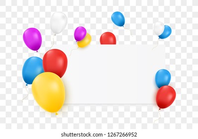Blank banner with balloons. Birthday festive concept. Party background. Vector illustration.