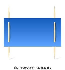 Blank banner with blue paper on toothpicks. Illustration on white background