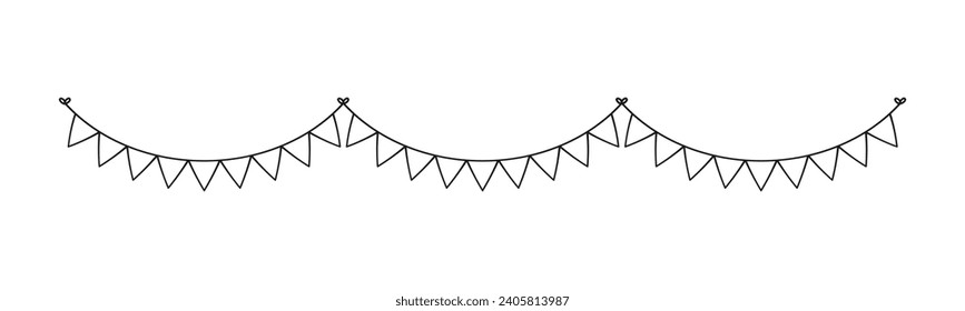 Blank banner, bunting garland doodle outline templates for birthday parties event vector illustration
