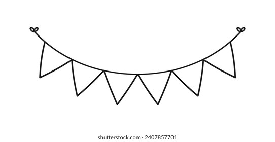 Blank banner, bunting garland doodle outline templates for birthday parties event vector illustration