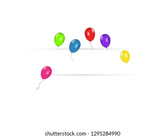 Blank banner with color balloons isolated on white background. Vector festive background. Happy birthday concept