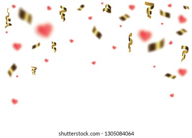 Blank banner with color and confetti isolated on white background. Vector festive background.