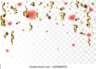 Blank banner with color and confetti isolated on white background. Vector festive background.