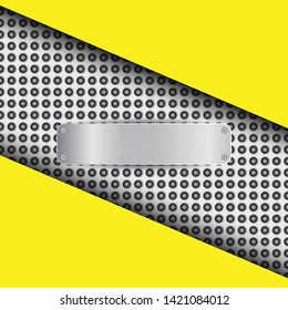 blank banner with copy space on  perforated chrome metal with yellow oblique plate