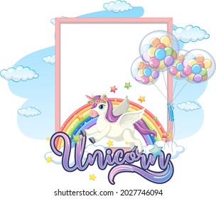 Blank banner with cute pegasus cartoon character isolated on white background illustration