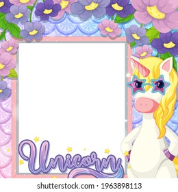 Blank banner with cute unicorn cartoon character illustration