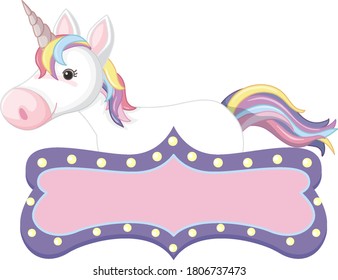 Blank banner with cute unicorn isolated illustration