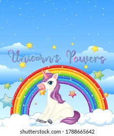 Blank banner with cute unicorn in the pastel sky background illustration