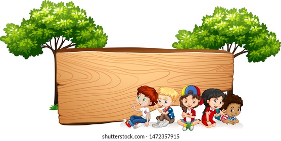 Blank banner design with happy kids illustration