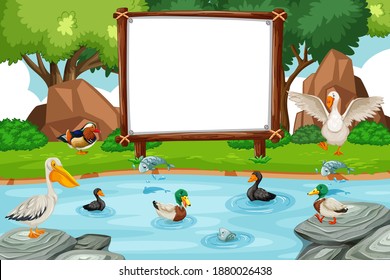 Blank banner in the forest with wild animal illustration