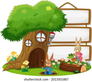 Blank Banner Garden Cute Rabbits Isolated Stock Vector (Royalty Free ...