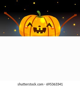 Blank banner and Halloween pumpkin, vector, design, card, invitation, template, background.