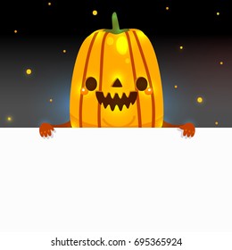Blank banner and Halloween pumpkin, vector, design, card, invitation, template, background.