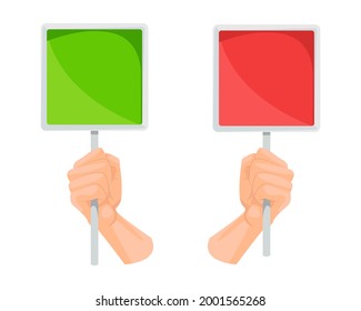 Cartel en blanco en las manos de una ilustración vectorial humana.
