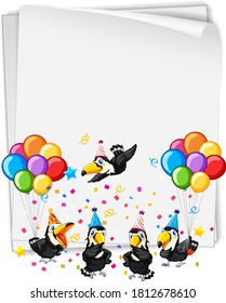 Blank banner with many birds in party theme illustration