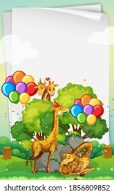Blank banner with many giraffes in party theme illustration