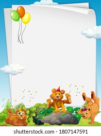 Blank banner with many grizzly bears in party theme illustration