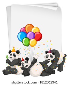 Blank banner with many pandas in party theme illustration