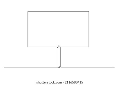 Blank banner mock up on stick. Protest placard, public transparency with holder. Single continuous line drawing. Vector illustration.
