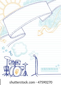 Blank Banner with Music Doodles