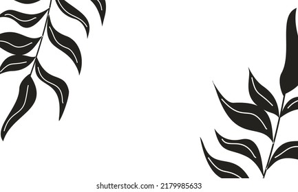 blank banner on white background and hand drawn leaf elements