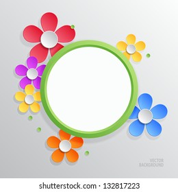 Blank banner with paper flowers. Vector illustration.
