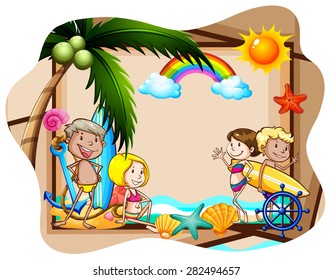 Blank banner with people and beach background