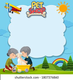 Blank banner with pet theme background illustration